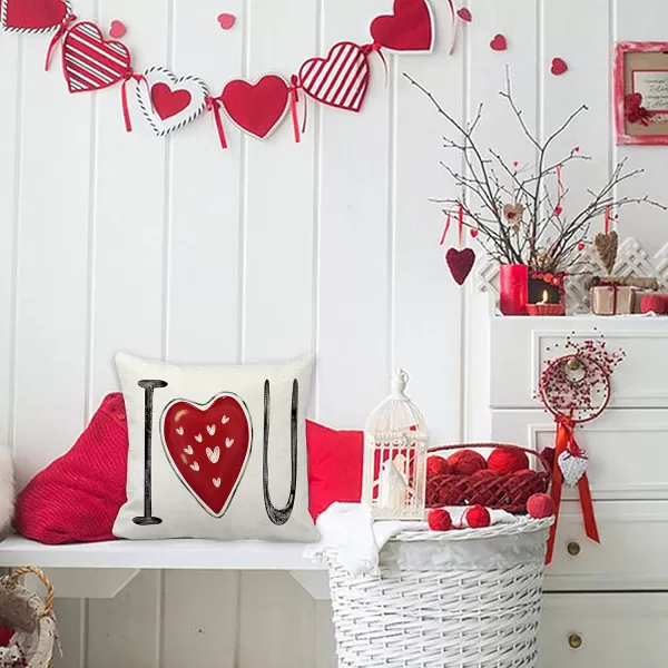 DFXSZ Valentines Day Pillow Covers 18x18 Inch Set of 4 Red Polka Dots Stripes Love Heart Valentine Pillows Decorative Throw Pillows Valentines Day Decorations