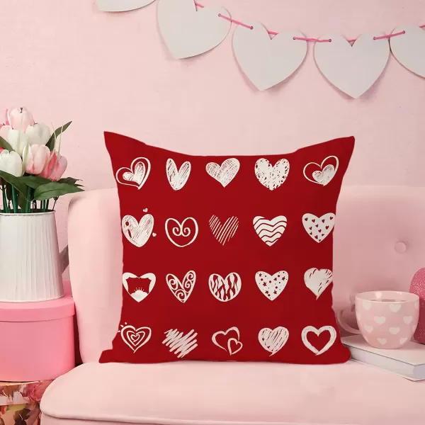 DFXSZ Valentines Day Pillow Covers 18x18 Inch Set of 4 Red Polka Dots Stripes Love Heart Valentine Pillows Decorative Throw Pillows Valentines Day Decorations