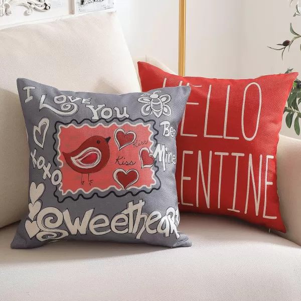 DFXSZ Valentines Day Pillow Covers 18x18 Lovebird Love You Sweetheart Be Mine XXOO Sweet Heart Hello Valenine Love Always Pillowcase for Valentines Day Throw Pillows Cushion Valentines Decorations