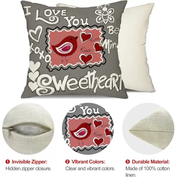 DFXSZ Valentines Day Pillow Covers 18x18 Lovebird Love You Sweetheart Be Mine XXOO Sweet Heart Hello Valenine Love Always Pillowcase for Valentines Day Throw Pillows Cushion Valentines Decorations