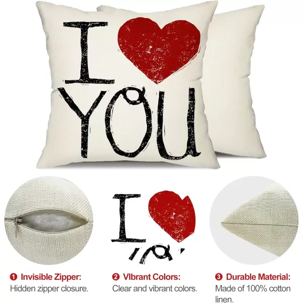 DFXSZ Valentines Day Pillow Covers 18x18 Set of 2 Red Heart Love You More Pillowcase for Valentines Day Throw Pillows Cushion Valentines Decorations