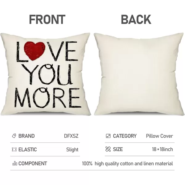 DFXSZ Valentines Day Pillow Covers 18x18 Set of 2 Red Heart Love You More Pillowcase for Valentines Day Throw Pillows Cushion Valentines Decorations