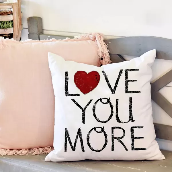 DFXSZ Valentines Day Pillow Covers 18x18 Set of 2 Red Heart Love You More Pillowcase for Valentines Day Throw Pillows Cushion Valentines Decorations