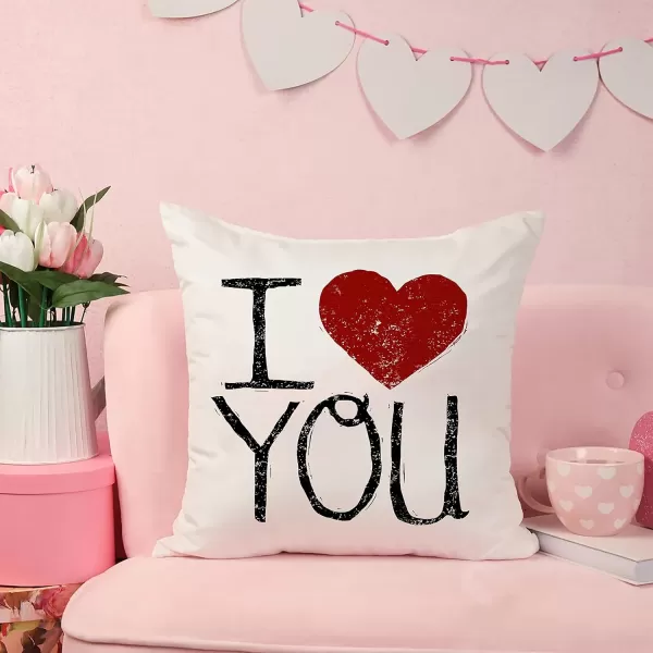 DFXSZ Valentines Day Pillow Covers 18x18 Set of 2 Red Heart Love You More Pillowcase for Valentines Day Throw Pillows Cushion Valentines Decorations
