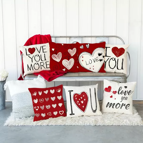 DFXSZ Valentines Day Pillow Covers 18x18 Set of 2 Red Heart Love You More Pillowcase for Valentines Day Throw Pillows Cushion Valentines Decorations