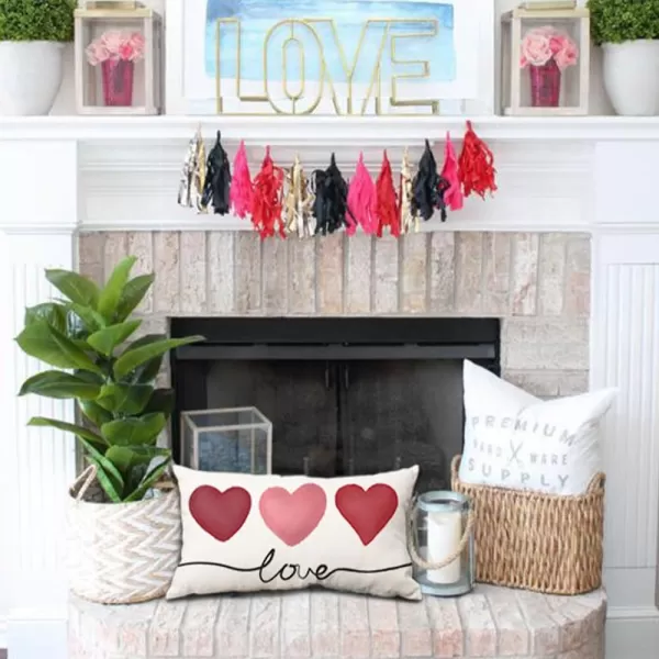 Valentines Day Pillow Covers 12x20 Pink Heart Love Valentines Day Pillows Winter Holiday Lumbar Pillow Covers 12x20 Outdoor Pillowcase for Home DecorWhite