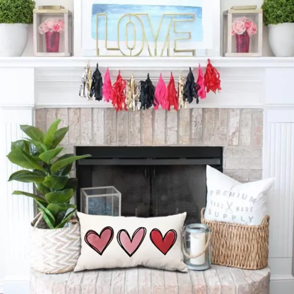 Valentines Day Pillow Covers 12x20 Pink Heart Valentines Day Pillows Winter Holiday Lumbar Pillow Covers 12x20 Outdoor Pillowcase for Home DecorWhite