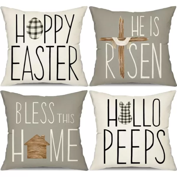 DFXSZ Easter Pillow Covers 18x18 Set of 4 He is Risen Pillow Covers Throw Pillows Bless Our Home for Sofa Couch Home Decoration