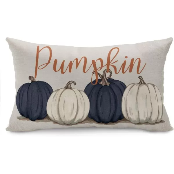 DFXSZ Fall Pillow Covers 12x20 Inch Fall Autumn Thanksgiving Ink Painting Blue Pumpkins Lumbar Pillowcase Cotton Linen DecorativeDecoration for Home CouchBlue White