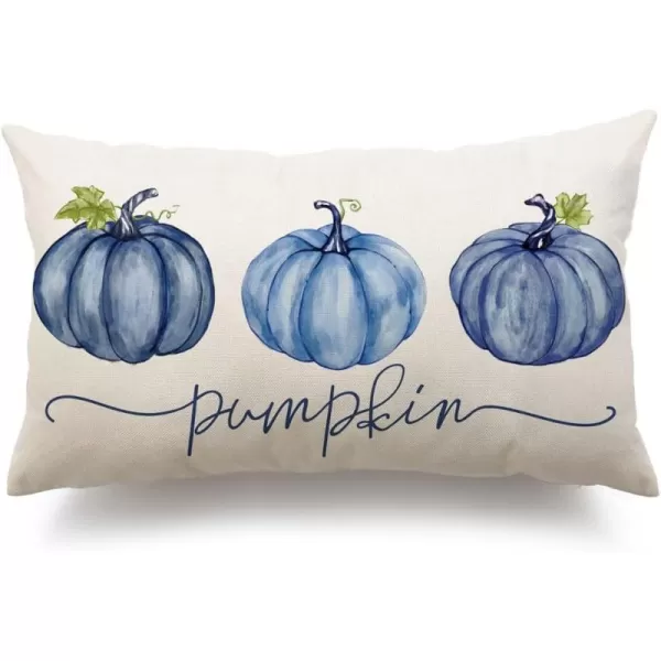 DFXSZ Fall Pillow Covers 12x20 Inch Fall Autumn Thanksgiving Ink Painting Blue Pumpkins Lumbar Pillowcase Cotton Linen DecorativeDecoration for Home CouchBlue3