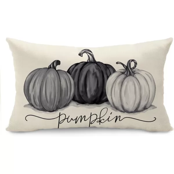 DFXSZ Fall Pillow Covers 12x20 Inch Fall Autumn Thanksgiving Ink Painting Blue Pumpkins Lumbar Pillowcase Cotton Linen DecorativeDecoration for Home CouchBlack