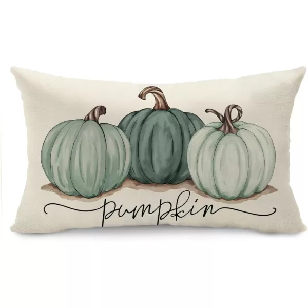 DFXSZ Fall Pillow Covers 12x20 Inch Fall Autumn Thanksgiving Ink Painting Blue Pumpkins Lumbar Pillowcase Cotton Linen DecorativeDecoration for Home CouchGreen