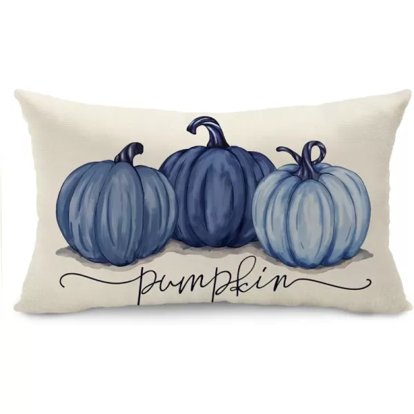 DFXSZ Fall Pillow Covers 12x20 Inch Fall Autumn Thanksgiving Ink Painting Blue Pumpkins Lumbar Pillowcase Cotton Linen DecorativeDecoration for Home CouchDeep Light Blue