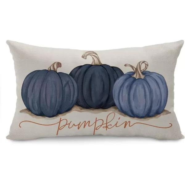 DFXSZ Fall Pillow Covers 12x20 Inch Fall Autumn Thanksgiving Ink Painting Blue Pumpkins Lumbar Pillowcase Cotton Linen DecorativeDecoration for Home CouchBlue