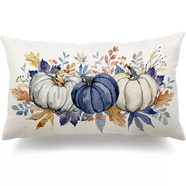 DFXSZ Fall Pillow Covers 12x20 Inch Fall Thanksgiving Orange White Flowers Lumbar Pillow Covers Polyester Fall Decoration for Home Couch YTZ073A12Dark Blue White