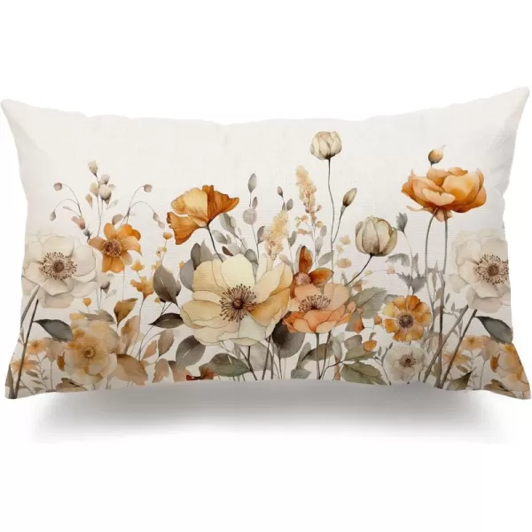 DFXSZ Fall Pillow Covers 12x20 Inch Fall Thanksgiving Orange White Flowers Lumbar Pillow Covers Polyester Fall Decoration for Home Couch YTZ073A12Orange White Flower