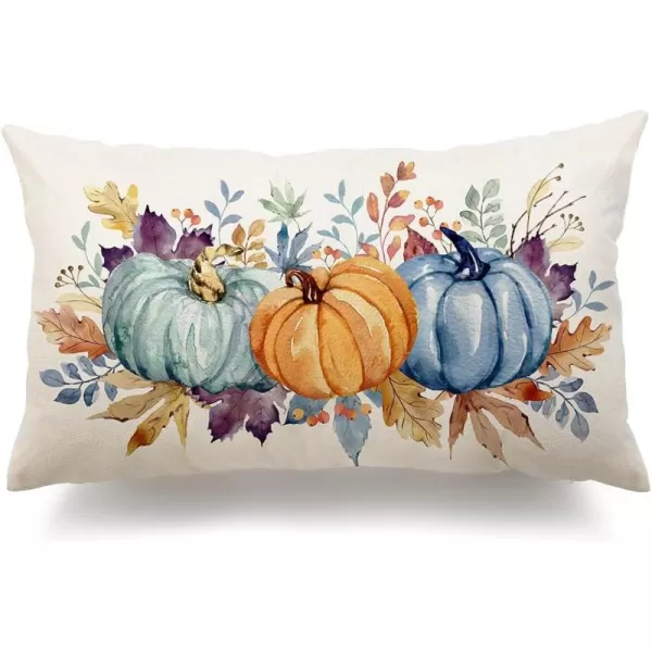 DFXSZ Fall Pillow Covers 12x20 Inch Fall Thanksgiving Orange White Flowers Lumbar Pillow Covers Polyester Fall Decoration for Home Couch YTZ073A12Orange Blue Green