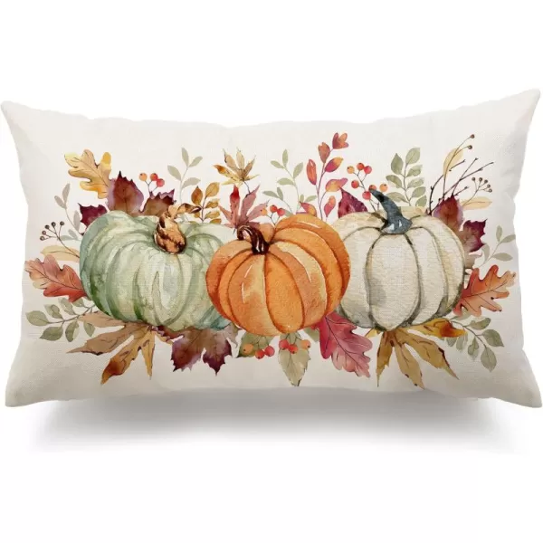 DFXSZ Fall Pillow Covers 12x20 Inch Fall Thanksgiving Orange White Flowers Lumbar Pillow Covers Polyester Fall Decoration for Home Couch YTZ073A12Orange Green White Pumpkin