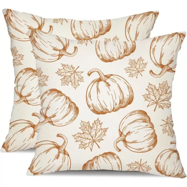 DFXSZ Fall Pillow Covers 18x18 inch Set of 2 Fall Decoration White Lines Pumpkin Decor Autumn Outdoor Pillow Cover Thanksgiving Decoration for Home Couch 128COrange Pumpkin Maple Leaves