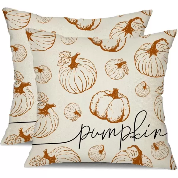 DFXSZ Fall Pillow Covers 18x18 inch Set of 2 Fall Decoration White Lines Pumpkin Decor Autumn Outdoor Pillow Cover Thanksgiving Decoration for Home Couch 128COrange Pumpkin