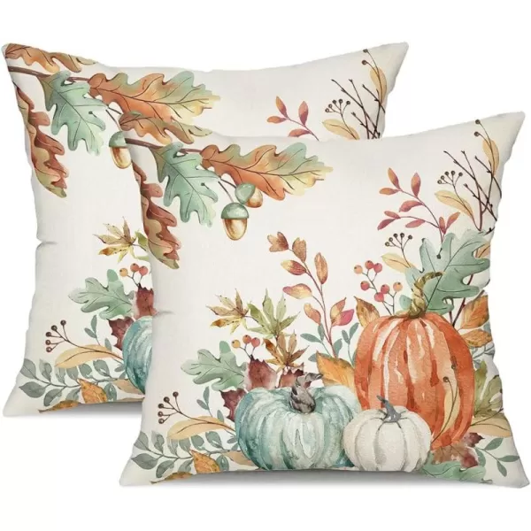 DFXSZ Fall Pillow Covers 18x18 inch Set of 2 Orange White Pumpkin Fallen Leaves Decorative Outdoor Throw Pillow Covers Autumn Thanksgiving Farmhouse Decoration for Home Couch TH27A18Green Orange