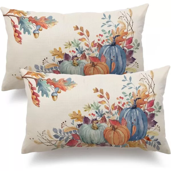 DFXSZ Fall Pillow Covers 18x18 inch Set of 2 Orange White Pumpkin Fallen Leaves Decorative Outdoor Throw Pillow Covers Autumn Thanksgiving Farmhouse Decoration for Home Couch TH27A18Blue