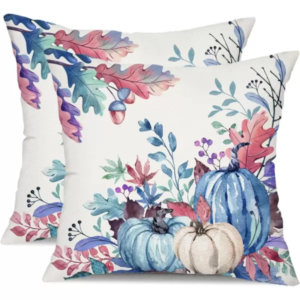 DFXSZ Fall Pillow Covers 18x18 inch Set of 2 Orange White Pumpkin Fallen Leaves Decorative Outdoor Throw Pillow Covers Autumn Thanksgiving Farmhouse Decoration for Home Couch TH27A18Blue White