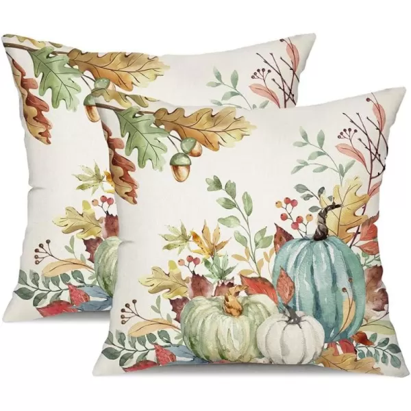 DFXSZ Fall Pillow Covers 18x18 inch Set of 2 Orange White Pumpkin Fallen Leaves Decorative Outdoor Throw Pillow Covers Autumn Thanksgiving Farmhouse Decoration for Home Couch TH27A18Green White