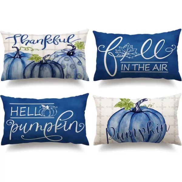 DFXSZ Fall Pillow Covers 18x18 inch Set of 4 Buffalo Plaid Fall Blue Pumpkin Throw Pillow Cover Autumn Thanksgiving Decoration for Home Couch BedBlue Pumpkin