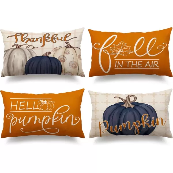 DFXSZ Fall Pillow Covers 18x18 inch Set of 4 Buffalo Plaid Fall Blue Pumpkin Throw Pillow Cover Autumn Thanksgiving Decoration for Home Couch BedDark Blue Pumpkin