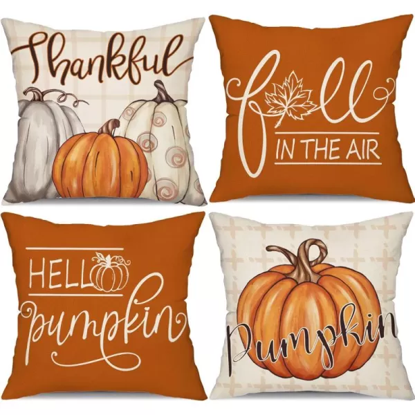 DFXSZ Fall Pillow Covers 18x18 inch Set of 4 Buffalo Plaid Fall Blue Pumpkin Throw Pillow Cover Autumn Thanksgiving Decoration for Home Couch BedOrange Pumpkin