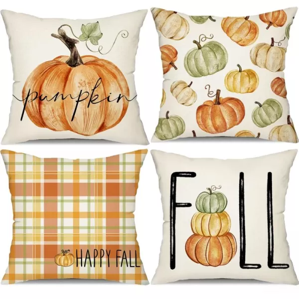 DFXSZ Fall Pillow Covers 18x18 inch Set of 4 Fall Decorational Orange Green Pumpkins Decor Autumn Outdoor Pillow Cover Thanksgiving Decoration for Home Couch 207AOrange2