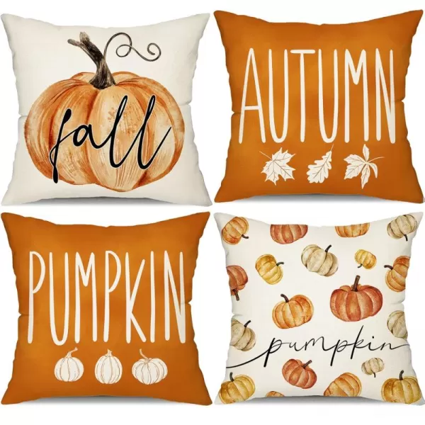 DFXSZ Fall Pillow Covers 18x18 inch Set of 4 Fall Decorational Orange Green Pumpkins Decor Autumn Outdoor Pillow Cover Thanksgiving Decoration for Home Couch 207AOrange1