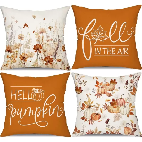 DFXSZ Fall Pillow Covers 18x18 inch Set of 4 Fall Decorational Orange Green Pumpkins Decor Autumn Outdoor Pillow Cover Thanksgiving Decoration for Home Couch 207AOrange3
