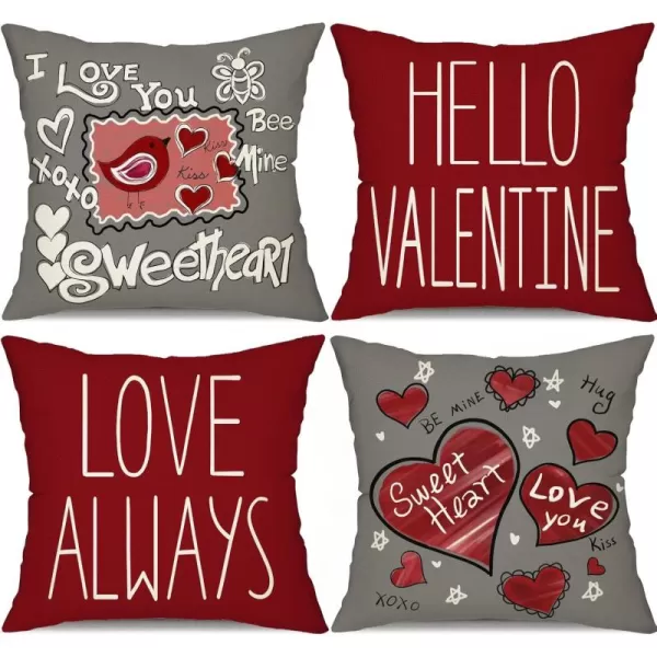 DFXSZ Valentines Day Pillow Covers 18x18 Lovebird Love You Sweetheart Be Mine XXOO Sweet Heart Hello Valenine Love Always Pillowcase for Valentines Day Throw Pillows Cushion Valentines Decorations