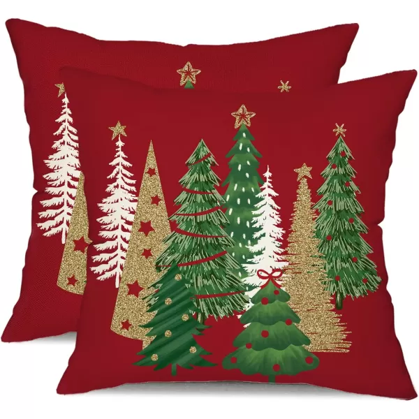 DFXSZ Christmas Pillow Covers 18x18 Inch Set of 2 Christmas Tree Decorative Green Throw Pillows Winter Christmas Decor for Home Couch TH50B18Deep Red