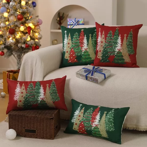 DFXSZ Christmas Pillow Covers 18x18 Inch Set of 2 Christmas Tree Decorative Green Throw Pillows Winter Christmas Decor for Home Couch TH50B18Deep Red