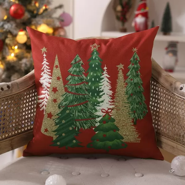 DFXSZ Christmas Pillow Covers 18x18 Inch Set of 2 Christmas Tree Decorative Green Throw Pillows Winter Christmas Decor for Home Couch TH50B18Deep Red