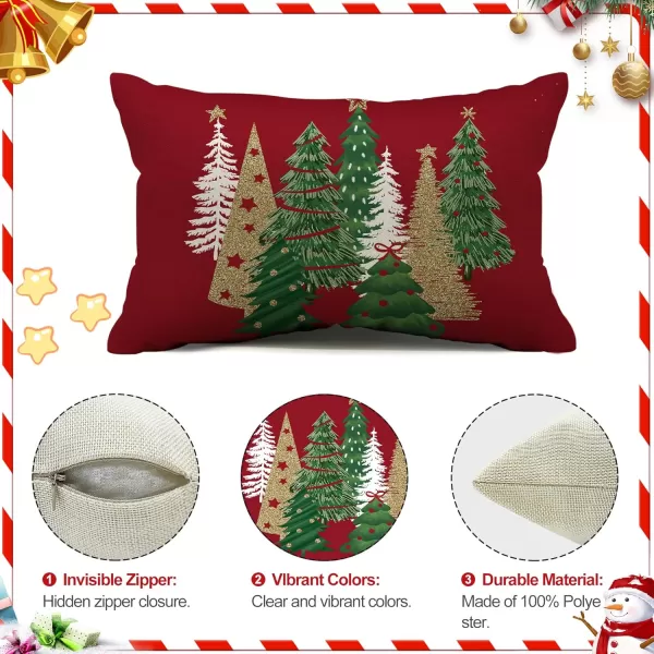 DFXSZ Christmas Pillow Covers 18x18 Inch Set of 2 Christmas Tree Decorative Green Throw Pillows Winter Christmas Decor for Home Couch TH50B18Deep Red