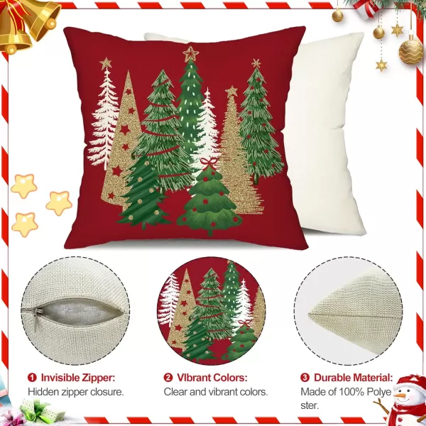 DFXSZ Christmas Pillow Covers 18x18 Inch Set of 2 Christmas Tree Decorative Green Throw Pillows Winter Christmas Decor for Home Couch TH50B18Deep Red