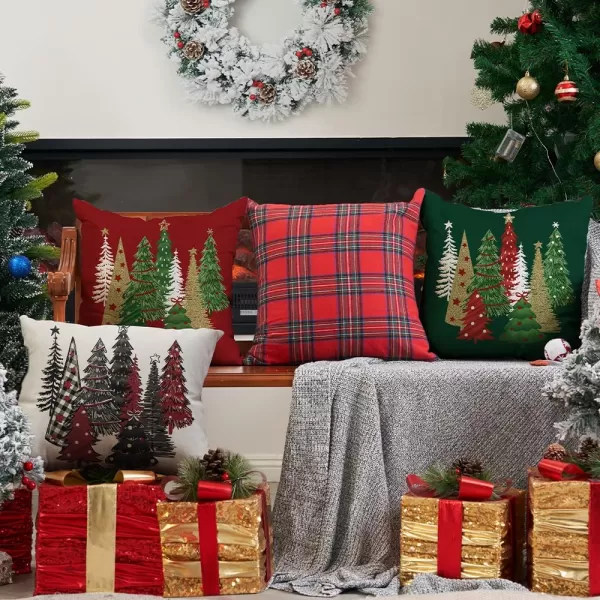 DFXSZ Christmas Pillow Covers 18x18 Inch Set of 2 Christmas Tree Decorative Green Throw Pillows Winter Christmas Decor for Home Couch TH50B18Deep Red