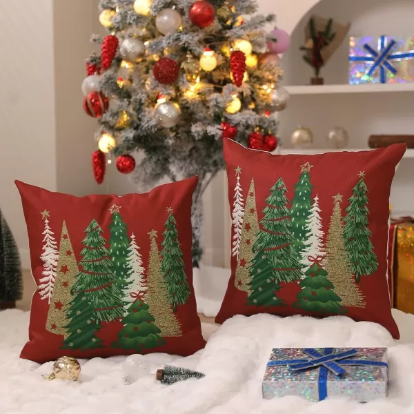 DFXSZ Christmas Pillow Covers 18x18 Inch Set of 2 Christmas Tree Decorative Green Throw Pillows Winter Christmas Decor for Home Couch TH50B18Deep Red