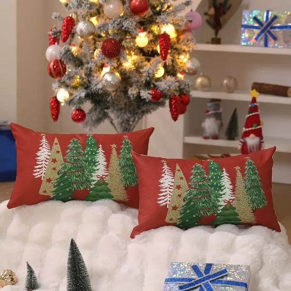 DFXSZ Christmas Pillow Covers 18x18 Inch Set of 2 Christmas Tree Decorative Green Throw Pillows Winter Christmas Decor for Home Couch TH50B18Deep Red