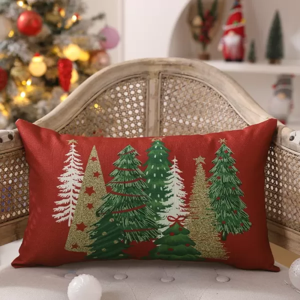 DFXSZ Christmas Pillow Covers 18x18 Inch Set of 2 Christmas Tree Decorative Green Throw Pillows Winter Christmas Decor for Home Couch TH50B18Deep Red