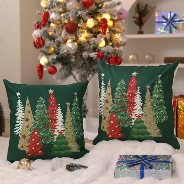 DFXSZ Christmas Pillow Covers 18x18 Inch Set of 2 Christmas Tree Decorative Green Throw Pillows Winter Christmas Decor for Home Couch TH50B18Green