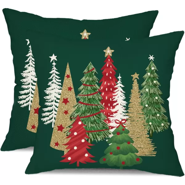 DFXSZ Christmas Pillow Covers 18x18 Inch Set of 2 Christmas Tree Decorative Green Throw Pillows Winter Christmas Decor for Home Couch TH50B18Green