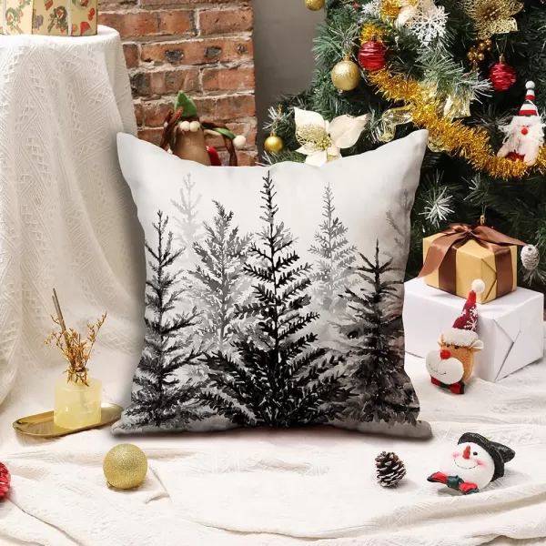 DFXSZ Christmas Pillow Covers 18x18 inch Set of 2 Watercolor Blue Green Christmas Tree Rustic Style Nature Forest Print Decorative Throw Pillows Winter Christmas Decor TH32B18Black