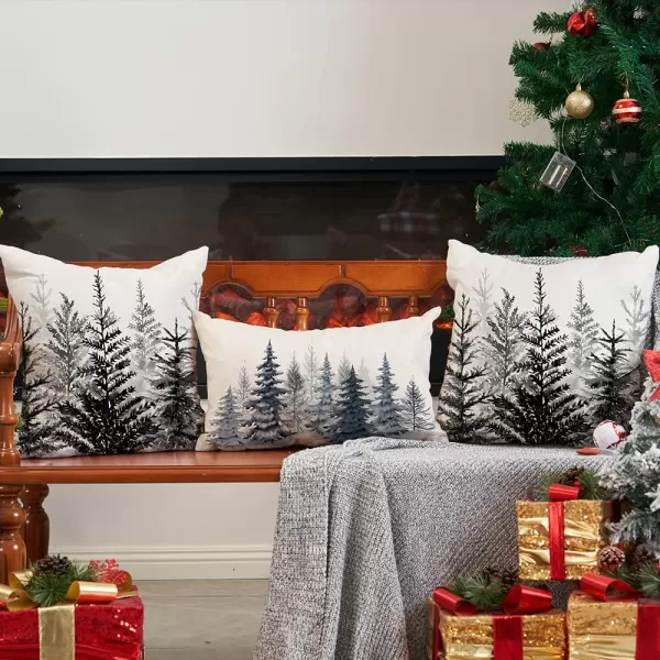 DFXSZ Christmas Pillow Covers 18x18 inch Set of 2 Watercolor Blue Green Christmas Tree Rustic Style Nature Forest Print Decorative Throw Pillows Winter Christmas Decor TH32B18Black