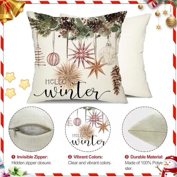 DFXSZ Christmas Pillow Covers 18x18 inch Set of 4 Christmas Tree Gloves Hello Winter Decorative Red White Stripe Throw Pillow Covers Winter Farmhouse Decoration for Home Couch 134Pinkwhite