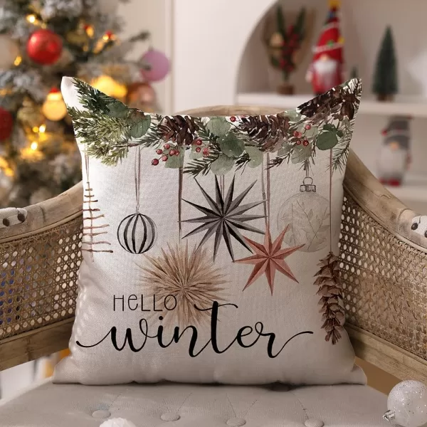 DFXSZ Christmas Pillow Covers 18x18 inch Set of 4 Christmas Tree Gloves Hello Winter Decorative Red White Stripe Throw Pillow Covers Winter Farmhouse Decoration for Home Couch 134White